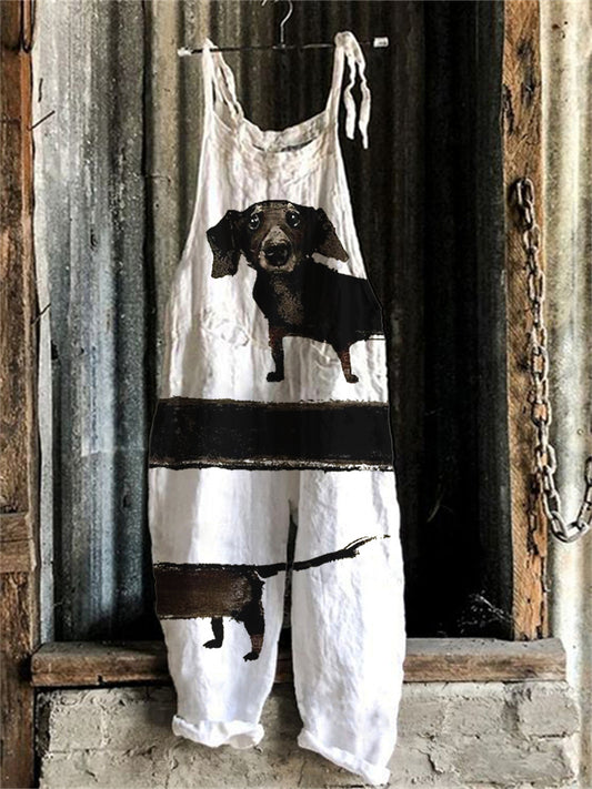 Comstylish Funny Dachshund Dog Art Linen Blend Jumpsuit