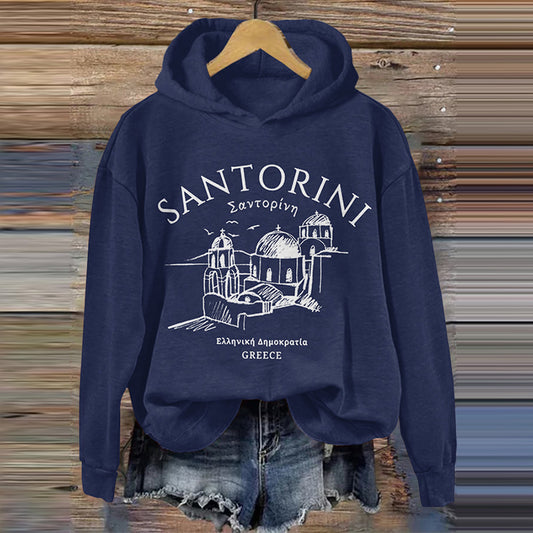 Comstylish Santorini Greece Print Casual Hoodie