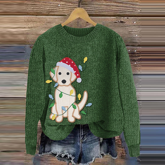 Comstylish Christmas Dog Labrador Embroidered Art Cozy Sweater