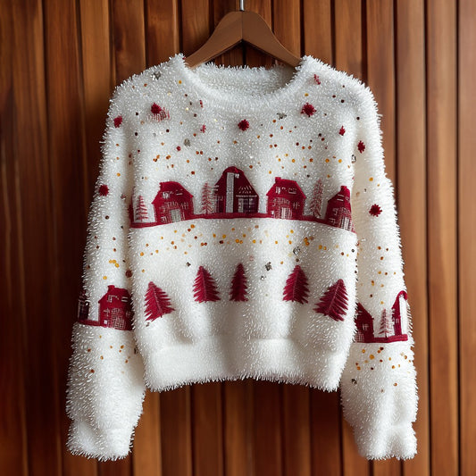 Comstylish Cute Knitted Christmas Tree Cozy Plush Pullover