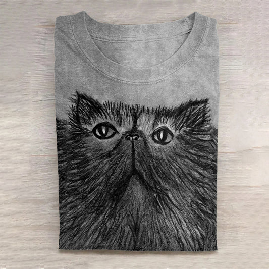 Women's Persian Cat Folk Art Casual T-Shirt elevenforest