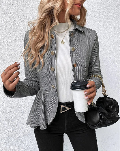 JO | Striped blazer with buttons and gathered hem, elegant slim fit