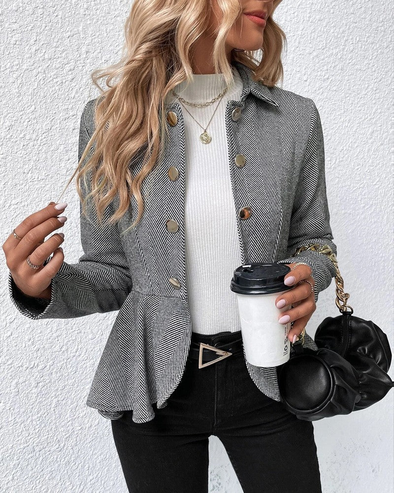 JO | Striped blazer with buttons and gathered hem, elegant slim fit