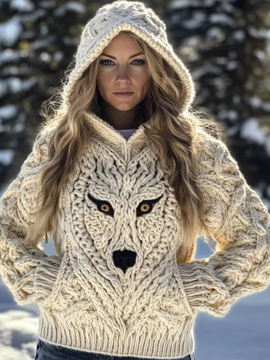 Viking Wolf Inspired Celtic Chunky Hooded Sweater elevenforest