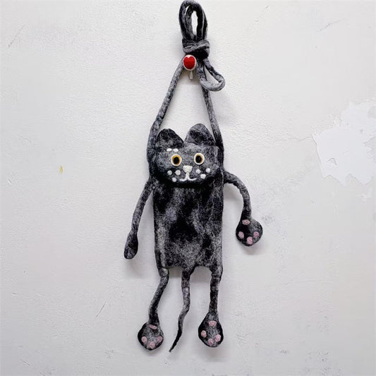 Comstylish Vintage Funny Black Cat Handmade Felt Bag