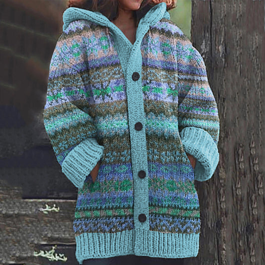Vintage Fairman Island Knit Jacquard Hooded Sweater Cardigan artswardrobe