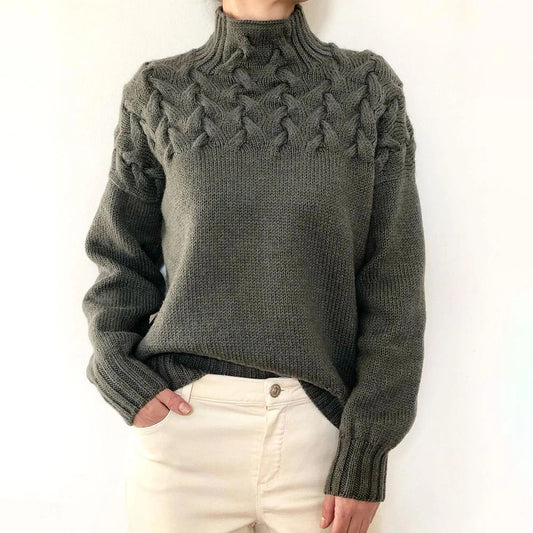 Vintage Woven Detail Turtleneck Long Sleeve Sweater elevenforest