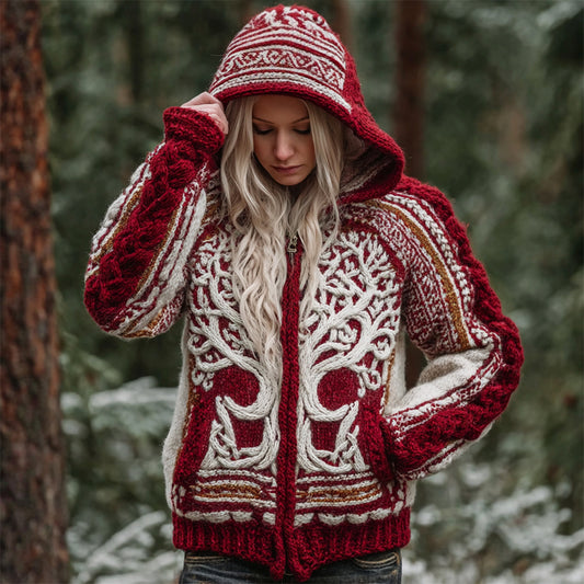 Comstylish Christmas Viking Tree Of Life Women's Zip-up Hooded Sweater