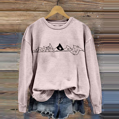 Lovely Simple Line Cats Art Vintage Cozy Sweatshirt elevenforest