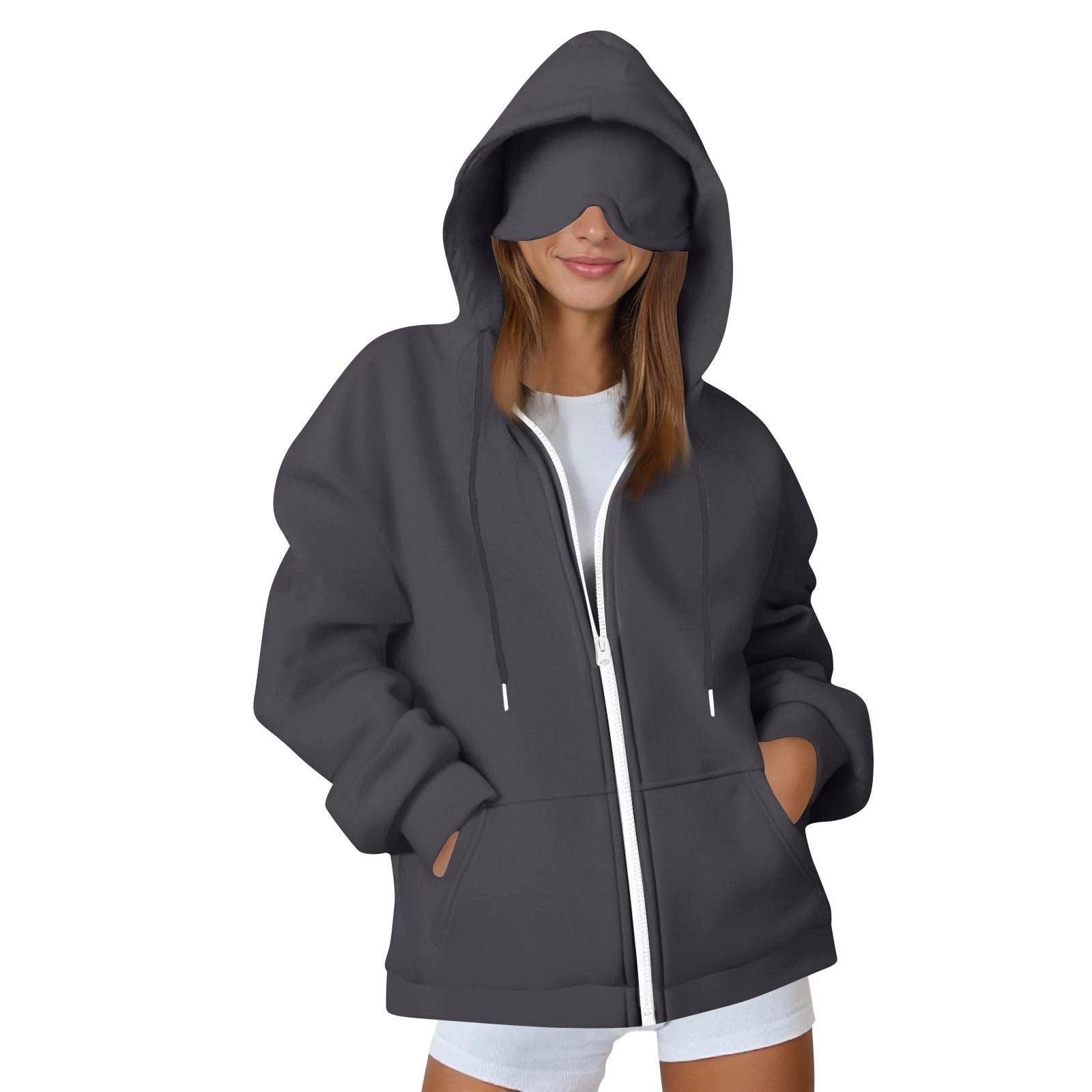 Comstylish Unisex Airplane Mode Travel Casual Cotton Blend Eye Mask Zipper Hoodie