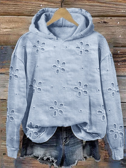 Comstylish Floral Hollow Embroidered Lace Cozy Hoodie