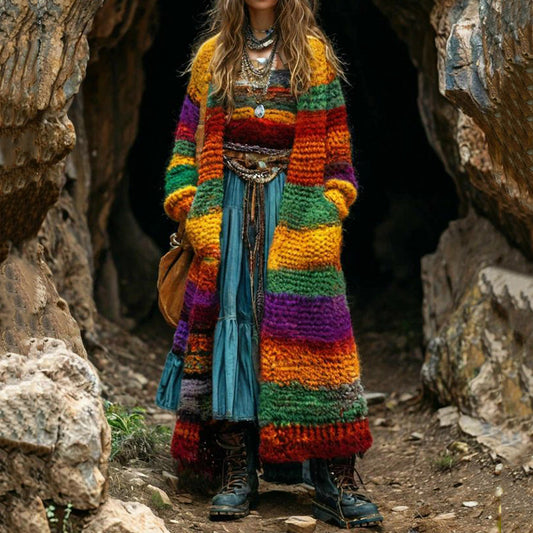 Women's Colorful Rainbow Patchwork Pattern Sweater Cardigan artswardrobe