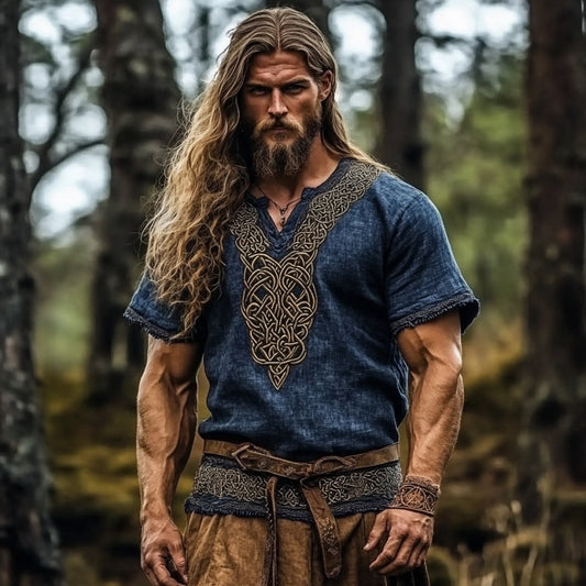Men's Vintage Viking Celtic Knot Art Linen Blend Shirt artswardrobe