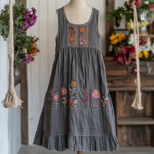 Comstylish Elegant Floral Embroidery Comfortable Women's Dress