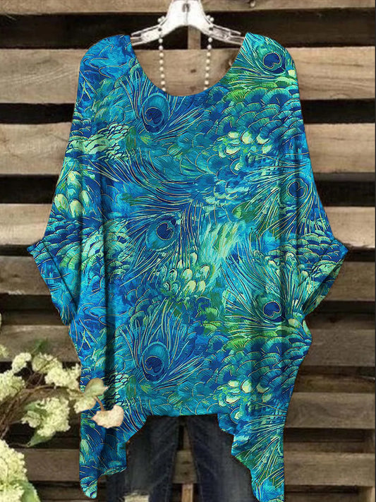 Women's Vintage Peacock Feathers Print Design Top