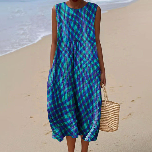 Women's Vintage Color Block Art Print Sleeveless Dress artswardrobe