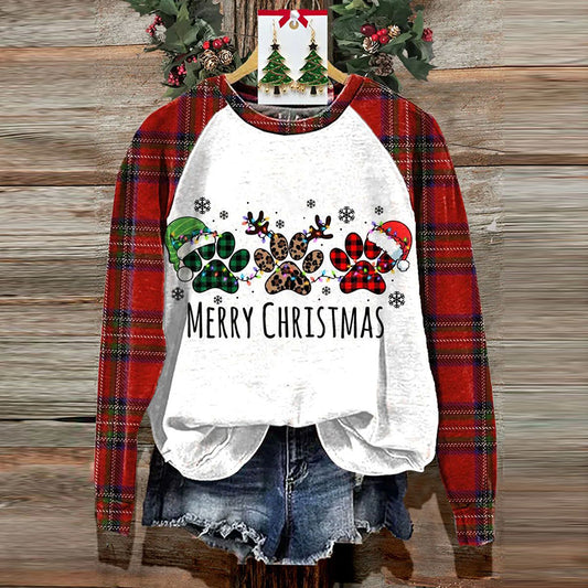 Comstylish Christmas Paw Lover Print Casual Sweatshirt