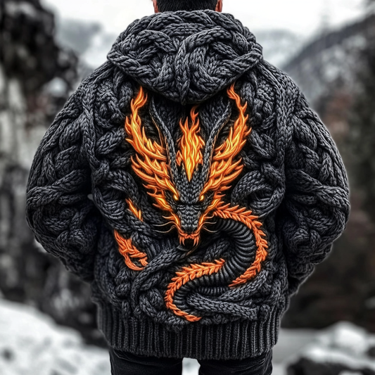 Men's Viking Dragon Celtic Thick Knit Hooded Sweater elevenforest