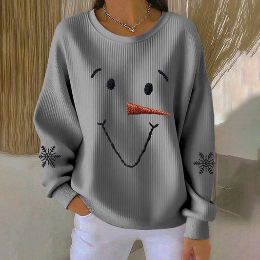 Comstylish Women's Christmas Snowman Snowflake Print Crew Neck Casual Sweatshirt
