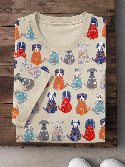 Comstylish Funny Dogs Embroidery Pattern Short Sleeve T-Shirt