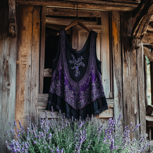 Vintage Boho Lavender Patchwork Art Print Women's Linen Tank Top artswardrobe