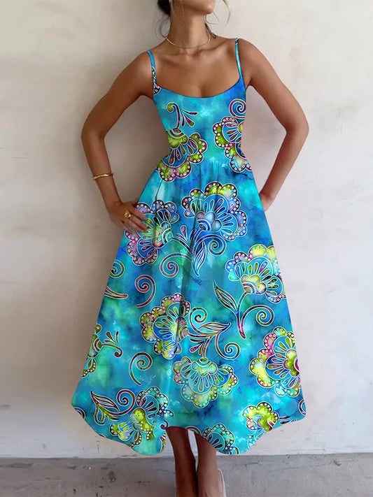 Women's Vacation Retro Multicolor Pattern Art Print Dress