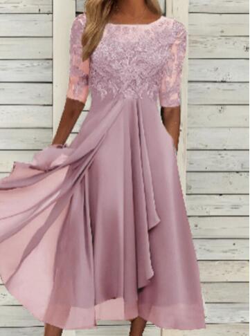 KS | Chiffon midi dress with transparent sleeves in midi length