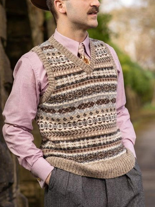 Men's Retro Ethnic Stylefairman Island Knit Jacquard Vest elevenforest