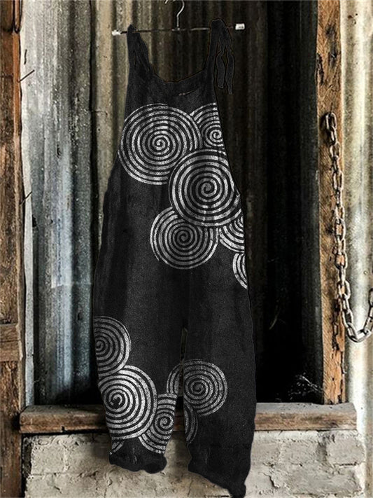 Comstylish Sea Waves Ripples Japanese Lino Art Linen Blend Jumpsuit