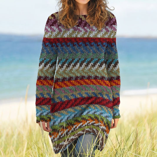 Vintage Fairman Island Tribal Art Pattern Cozy Sweater Dress elevenforest