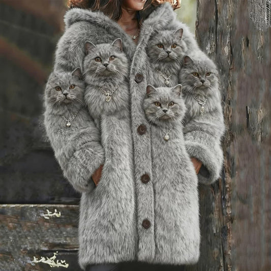 Comstylish Noble Kitten Thick Hooded Cardigan Sweater