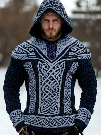 Men's Viking Tribal Jacquard Celtic Hooded Sweater artswardrobe