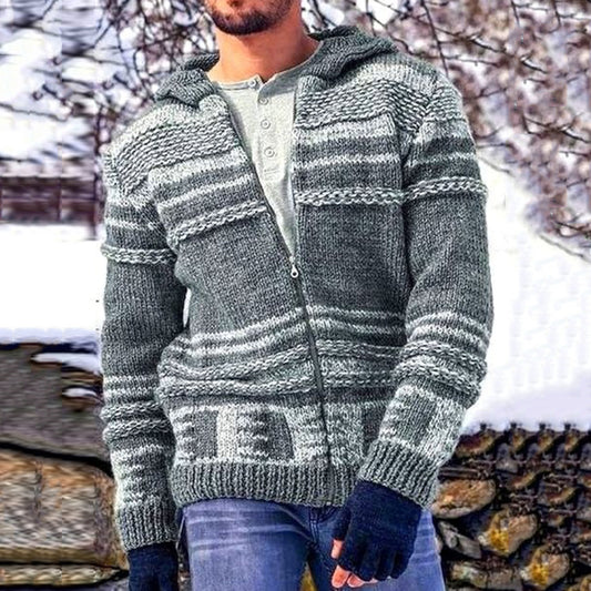 Men's Vintage Jacquard Knitting Hooded Cardigan elevenforest