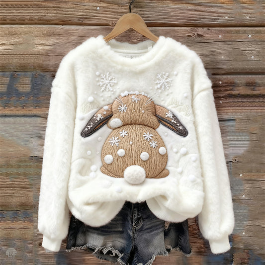 Comstylish Lovely Bunny Back View Embroidered Cozy Plush Sweatshirt