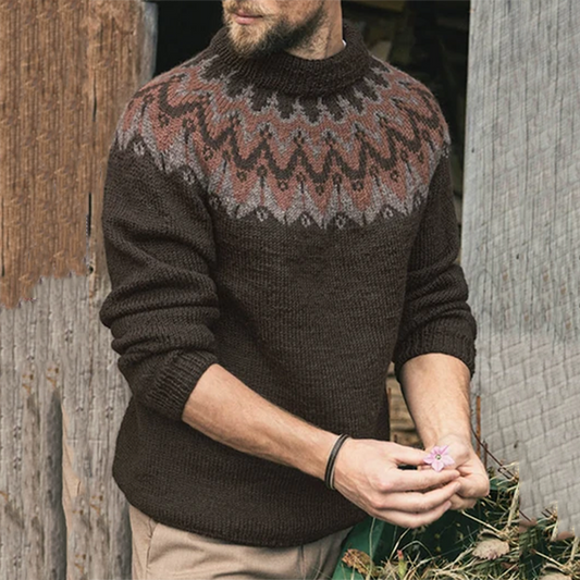 Men's Vintage Tourist Island Knit Jacquard Crew Neck Sweater elevenforest