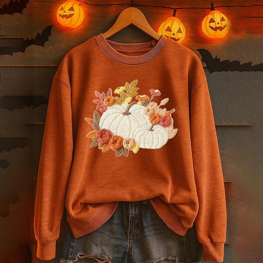 Comstylish Women's Autumn Pumpkin Print Crew Neck Long Sleeve Sweatshirt