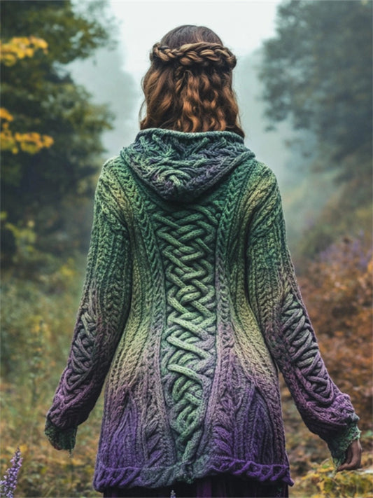 Scotland Thistle Inspired Gradient Celtic Hooded Cardigan elevenforest