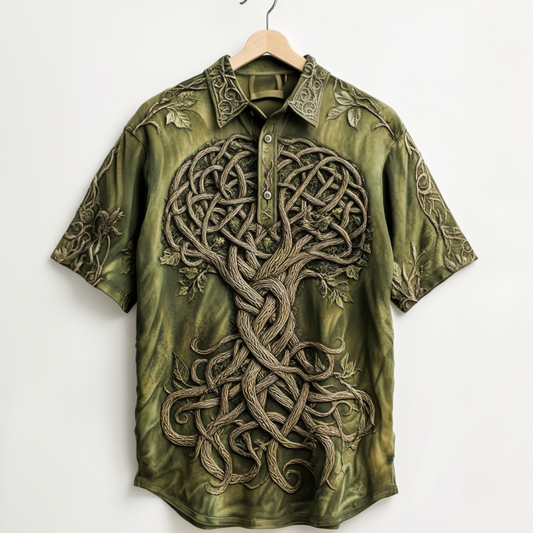 Men's Viking Life Of Tree Celtic Knot Embroidery Art Linen Shirts artswardrobe