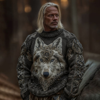 Men's Viking Wolf Knit Pullover Sweater elevenforest