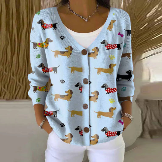 Comstylish Funny Dogs Art Print Buttoned V-neck Cardigan Sweater
