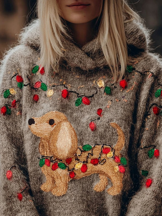 Comstylish Cute Christmas Lights Dog Fuzzy Hooded Sweater