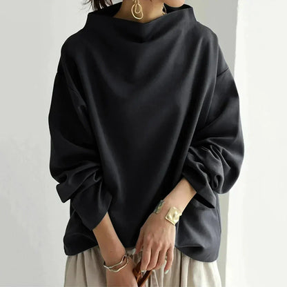 JO | Black sweater with oversized round neckline