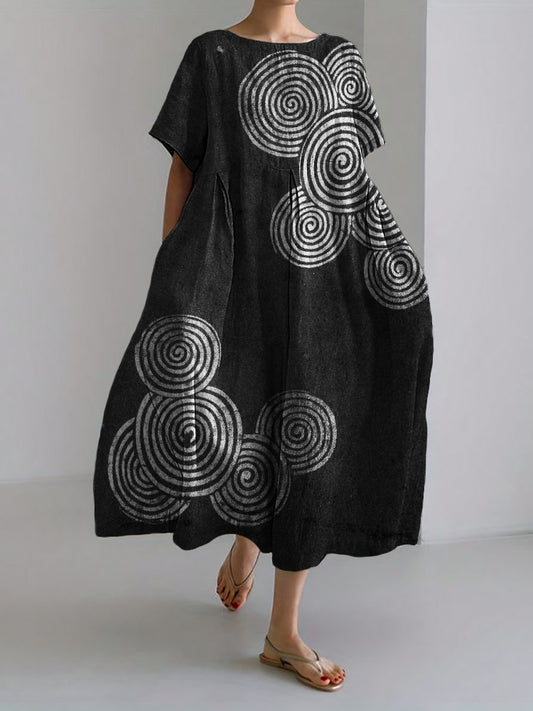 Comstylish Sea Waves Ripples Japanese Lino Art Linen Blend Maxi Dress
