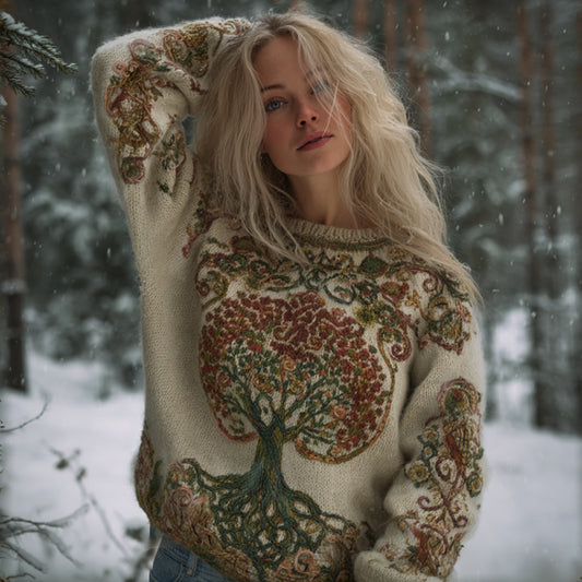 Comstylish Vintage Colorful Tree Of Life Vintage Crew Neck Sweater