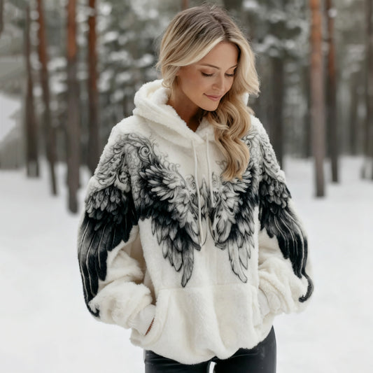 Comstylish Women's Viking Celtic Style Winged Color-blocked Comfortable Plush Hoodie
