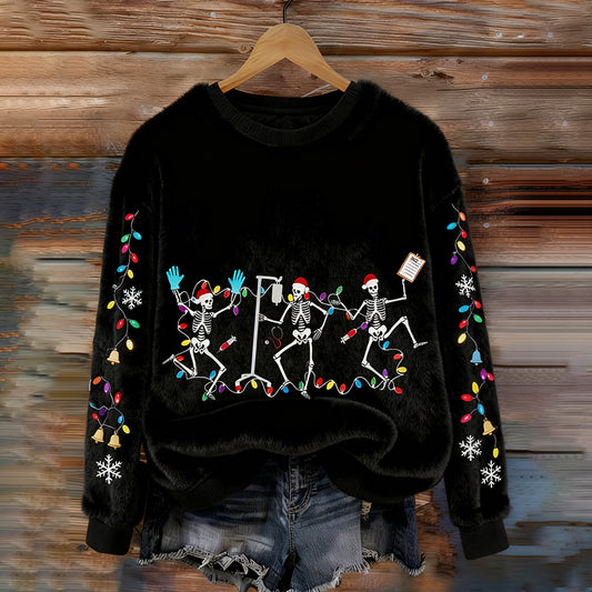 Comstylish Fun Skull Santa Claus Pattern Warm Crew Neck Sweater