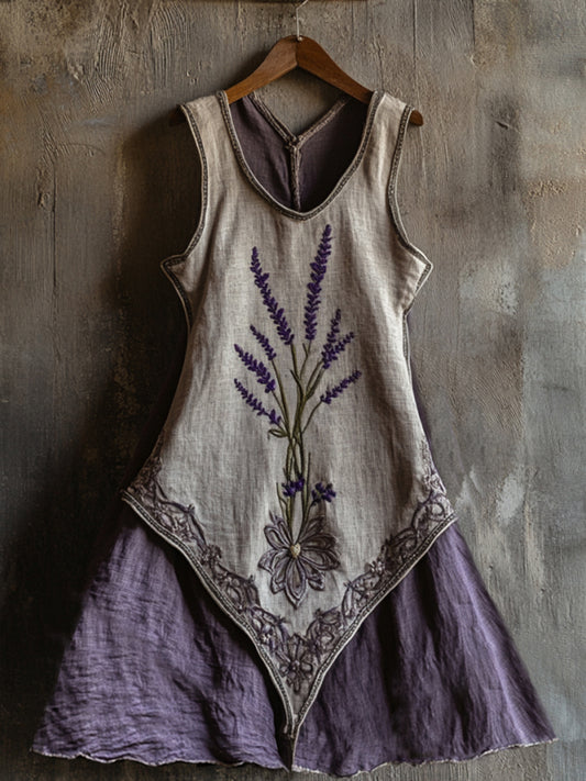 Vintage Celtic Knot With Lavender Pattern Linen Tank Dress artswardrobe