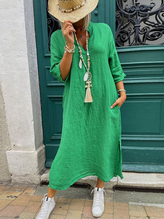 Women's Casual Elegant 3/4 Sleeve Cotton Dress