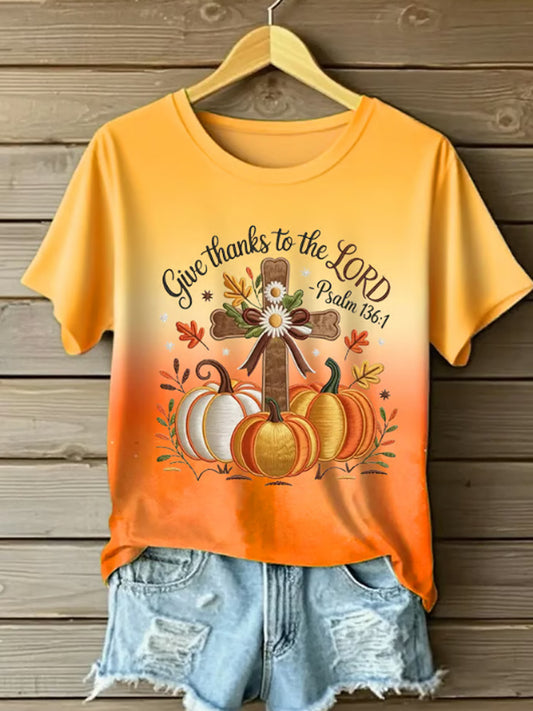Women's Casual Autumn Pumpkin Print T-shirt artswardrobe