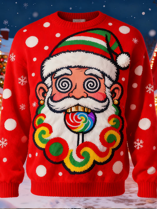 Comstylish Santa Claus Eating Lollipop Crew Neck Sweatshirt